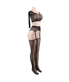 QUEEN LINGERIE BODYSTOCKING TOP MANGA LARGA S-L