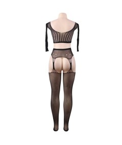 QUEEN LINGERIE BODYSTOCKING TOP MANGA LARGA S-L