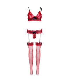 LEG AVENUE SET TRES PIEZAS DE ENCAJES TALLA UNICA - ROJO