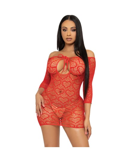 LEG AVENUE MINI VESTIDO HEART NET TALLA ÚNICA - ROJO