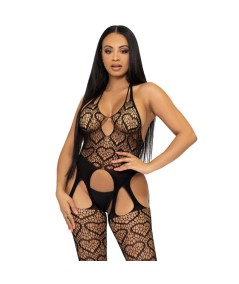 LEG AVENUE BODYSTOCKING DE RED CON TIRANTES TALLA ÚNICA - NEGRO