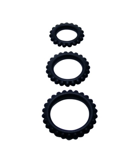 BAILE  TITAN SET 3PCS COCK RING BLACK 2.8 + 2.4 + 1.9 CM