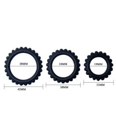 BAILE  TITAN SET 3PCS COCK RING BLACK 2.8 + 2.4 + 1.9 CM