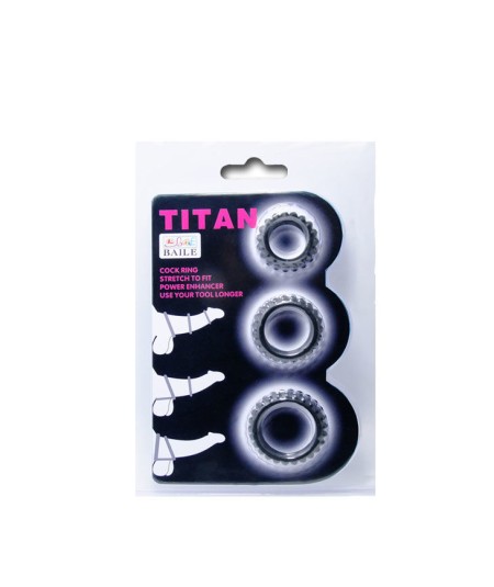 BAILE  TITAN SET 3PCS COCK RING BLACK 2.8 + 2.4 + 1.9 CM