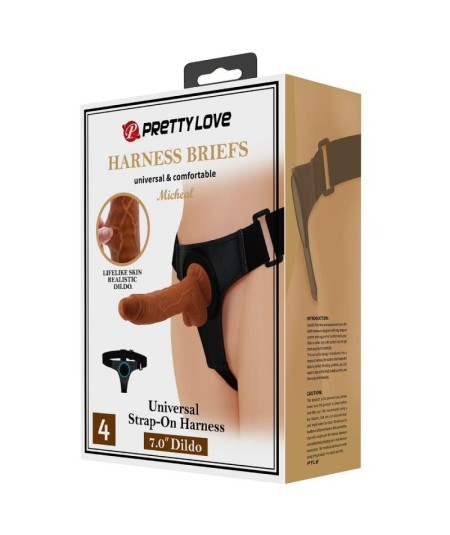 PRETTY LOVE - HARNESS BRIEFS ARNÉS UNIVERSAL CON DILDO MICHEAL 20 CM NEGRO