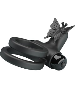 PRETTY LOVE - DOBLE ANILLO VIBRADOR CON ESTIMULADOR NEGRO