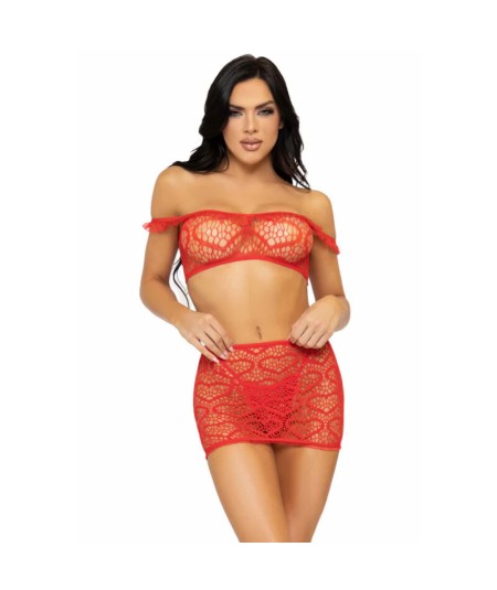 LEG AVENUE SET TRES PIEZAS TOP, MINI FALDA Y TANGA TALLA UNICA - ROJO