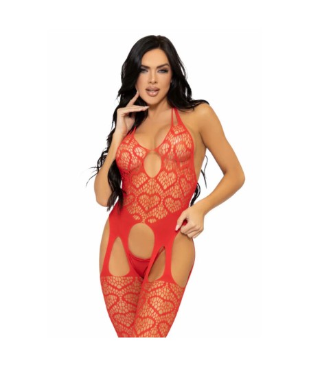 LEG AVENUE BODYSTOCKING DE RED CON TIRANTES TALLA ÚNICA - ROJO