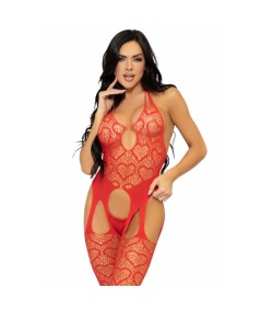 LEG AVENUE BODYSTOCKING DE RED CON TIRANTES TALLA ÚNICA - ROJO