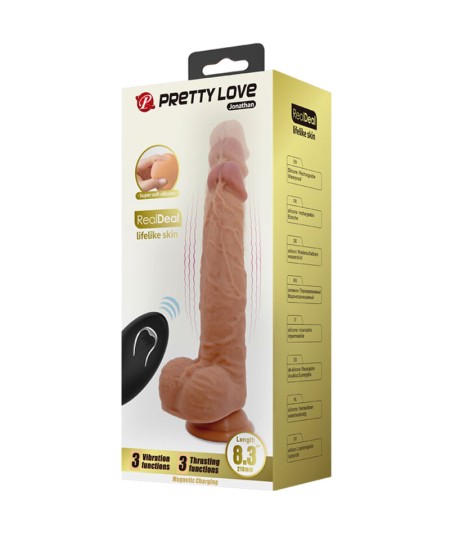 PRETTY LOVE - JONATHAN DILDO SILICONA 3 VIBRACIONES + 3 MEDIDAS INSERCIÓN CONTROL REMOTO 21 CM