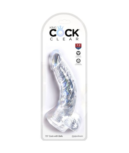 KING COCK CLEAR - PENE REALISTICO CURVADO CON TESTICULOS 16.5 CM TRANSPARENTE