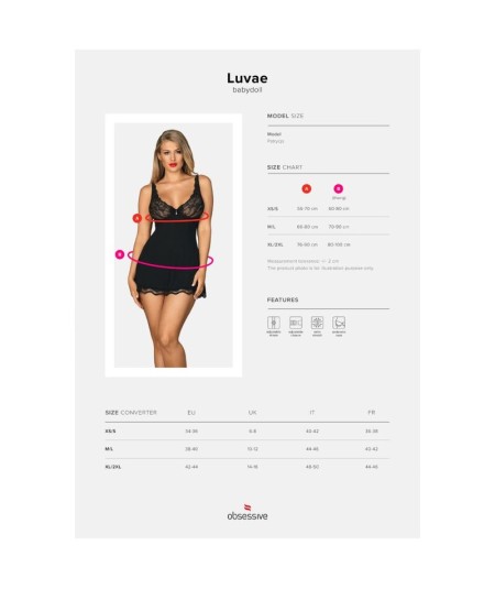 OBSESSIVE - BABYDOLL Y TANGA LUVAE NEGRO XS/S