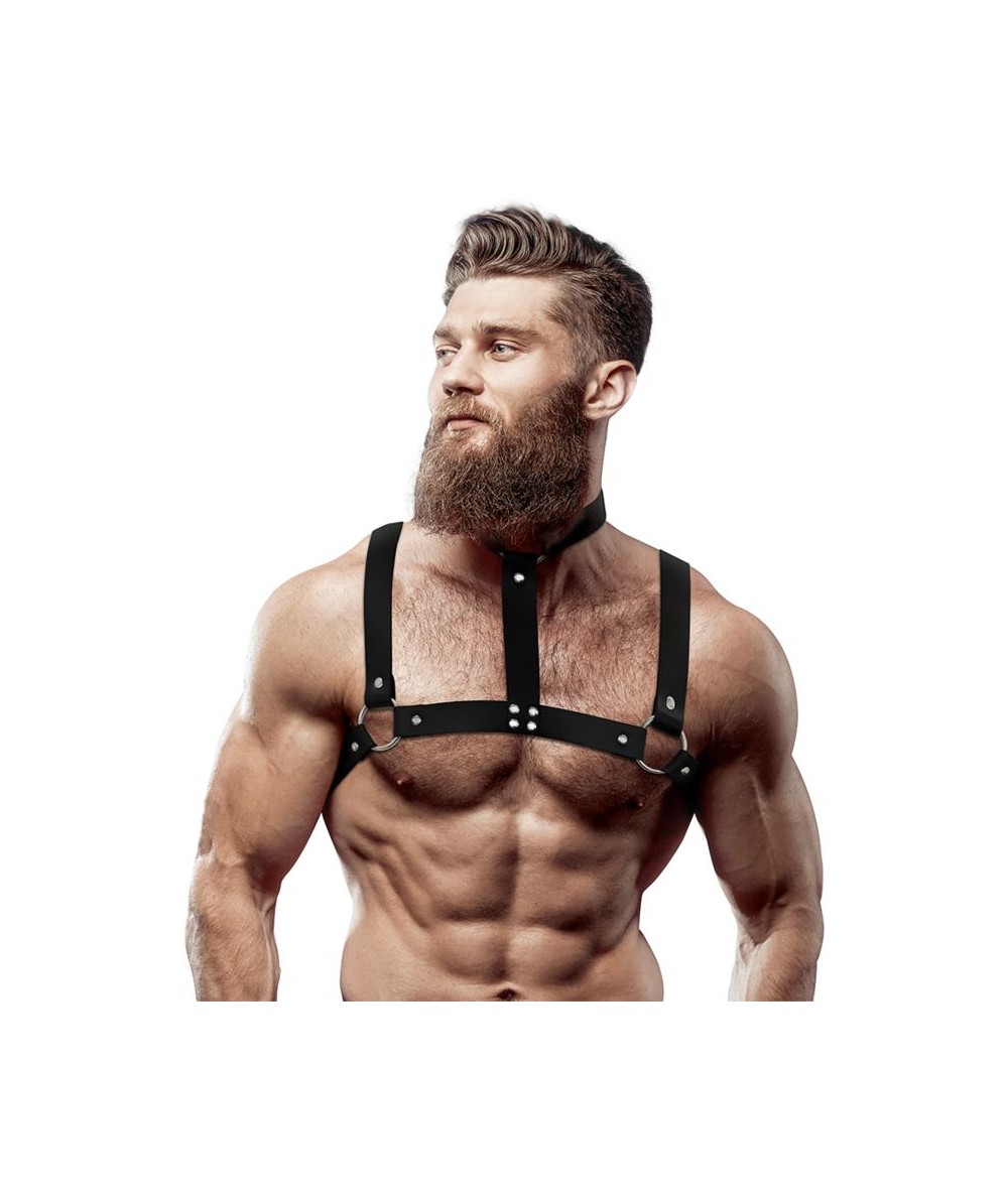 FETISH SUBMISSIVE ATTITUDE - ARNÉS AJUSTABLE ECOPIEL PECHO CON COLLAR HOMBRE