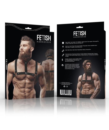 FETISH SUBMISSIVE ATTITUDE - ARNÉS AJUSTABLE ECOPIEL PECHO CON COLLAR HOMBRE