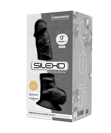 SILEXD - MODELO 1 PENE REALISTICO SILICONA PREMIUM SILEXPAN NEGRO 23 CM