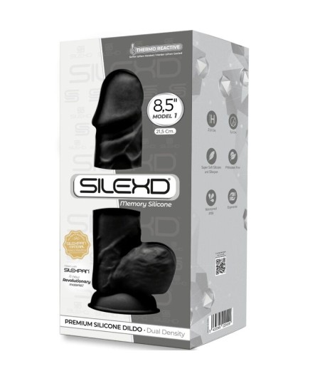 SILEXD - MODELO 1 PENE REALISTICO SILICONA PREMIUM SILEXPAN NEGRO 21.5 CM