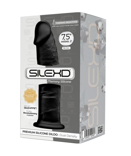 SILEXD - MODELO 2 PENE REALISTICO SILICONA PREMIUM SILEXPAN NEGRO 19 CM