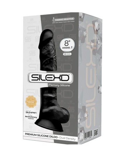 SILEXD - MODELO 1 PENE REALISTICO SILICONA PREMIUM SILEXPAN NEGRO 20 CM