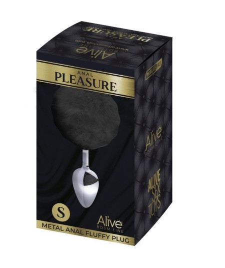 ALIVE - ANAL PLEASURE PLUG LISO METAL POMPON NEGRO TALLA S