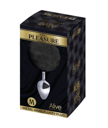 ALIVE - ANAL PLEASURE PLUG LISO METAL POMPON NEGRO TALLA M