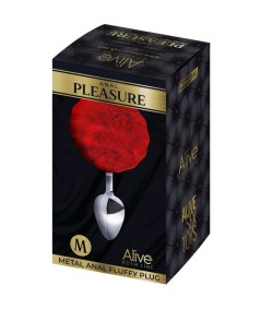 ALIVE - ANAL PLEASURE PLUG LISO METAL POMPON ROJO TALLA M