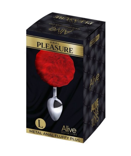 ALIVE - ANAL PLEASURE PLUG LISO METAL POMPON ROJO TALLA L