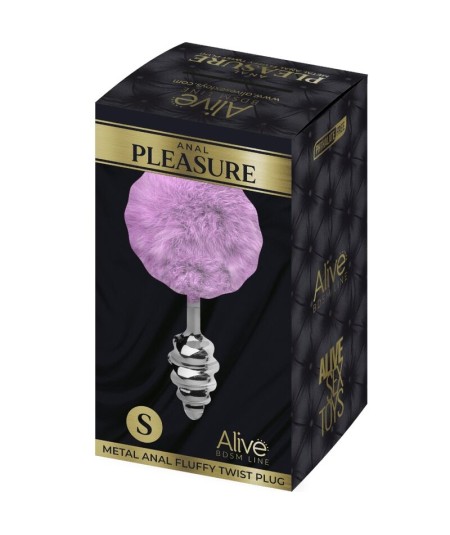 ALIVE - ANAL PLEASURE PLUG ESPIRAL METAL POMPON VIOLETA TALLA S