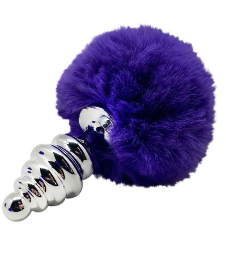 ALIVE - ANAL PLEASURE PLUG ESPIRAL METAL POMPON VIOLETA OSCURO TALLA S