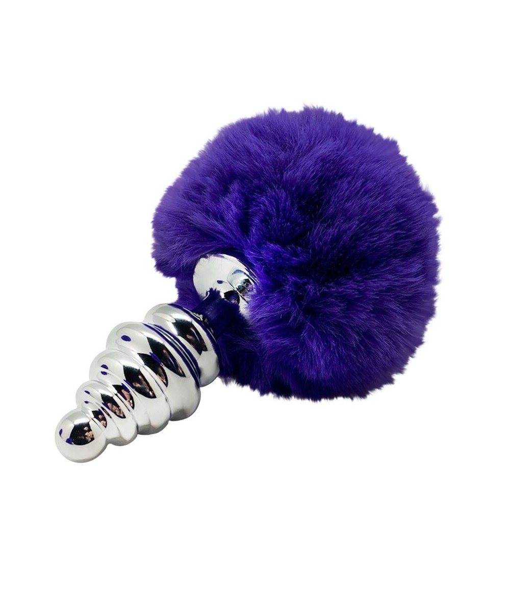 ALIVE - ANAL PLEASURE PLUG ESPIRAL METAL POMPON VIOLETA OSCURO TALLA S