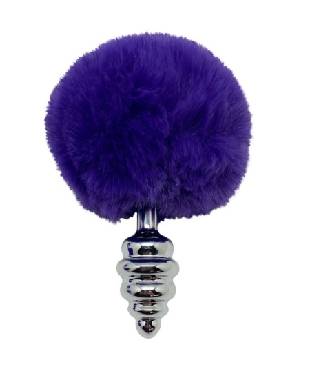 ALIVE - ANAL PLEASURE PLUG ESPIRAL METAL POMPON VIOLETA OSCURO TALLA S