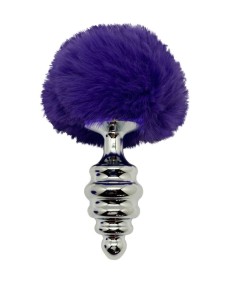 ALIVE - ANAL PLEASURE PLUG ESPIRAL METAL POMPON VIOLETA OSCURO TALLA S