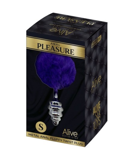 ALIVE - ANAL PLEASURE PLUG ESPIRAL METAL POMPON VIOLETA OSCURO TALLA S