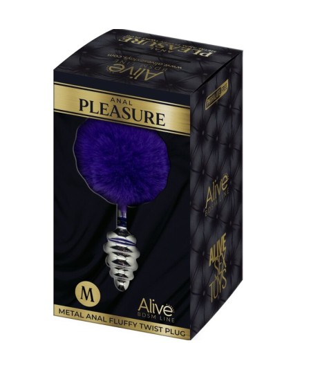 ALIVE - ANAL PLEASURE PLUG ESPIRAL METAL POMPON VIOLETA OSCURO TALLA M