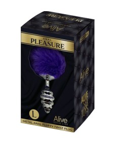 ALIVE - ANAL PLEASURE PLUG ESPIRAL METAL POMPON VIOLETA OSCURO TALLA L