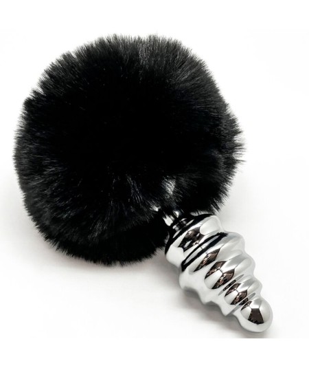 ALIVE - ANAL PLEASURE PLUG ESPIRAL METAL POMPON NEGRO TALLA S