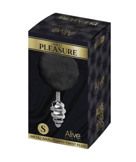 ALIVE - ANAL PLEASURE PLUG ESPIRAL METAL POMPON NEGRO TALLA S