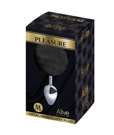 ALIVE - ANAL PLEASURE PLUG ESPIRAL METAL POMPON NEGRO TALLA M