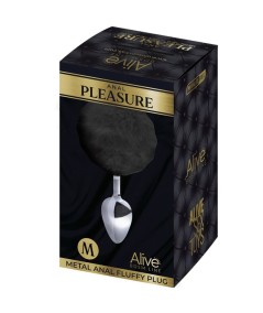 ALIVE - ANAL PLEASURE PLUG ESPIRAL METAL POMPON NEGRO TALLA M