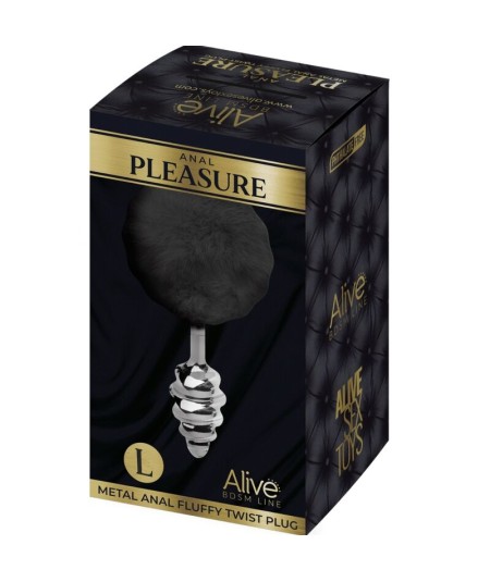 ALIVE - ANAL PLEASURE PLUG ESPIRAL METAL POMPON NEGRO TALLA L