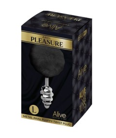 ALIVE - ANAL PLEASURE PLUG ESPIRAL METAL POMPON NEGRO TALLA L