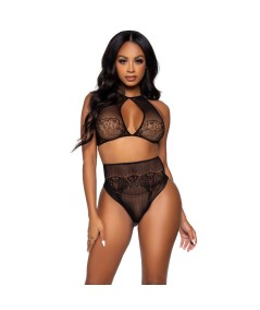 LEG AVENUE SET DOS PIEZAS TOP CORTO CUELLO HALTER Y TANGA TALLA UNICA