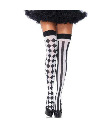 LEG AVENUE - CALCETINES ALTOS ARLEQUIN NEGRO/BLANCO