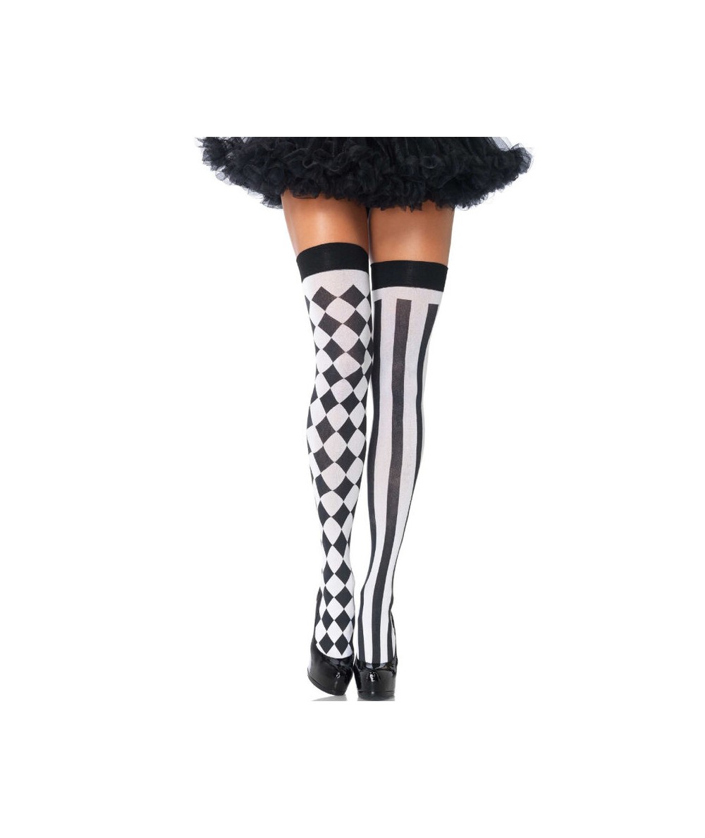 LEG AVENUE - CALCETINES ALTOS ARLEQUIN NEGRO/BLANCO