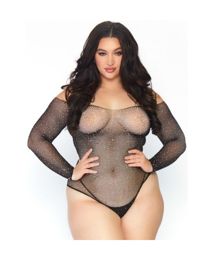 LEG AVENUE - CRYSTALIZED FISHNET BODYSTOCKING 1X-2X