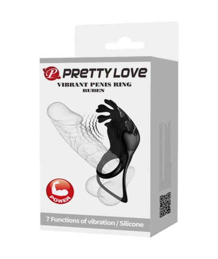 PRETTY LOVE - RUBEN ANILLO VIBRADOR 7 VIBRACIONES SILICONA NEGRO