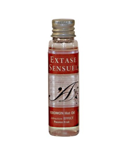 EXTASE SENSUAL - ACEITE MASAJE EFECTO CALOR CON FEROMONAS FRUTA DE LA PASION VIAJE 35 ML