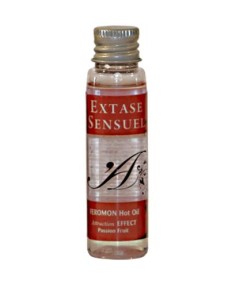 EXTASE SENSUAL - ACEITE MASAJE EFECTO CALOR CON FEROMONAS FRUTA DE LA PASION VIAJE 35 ML