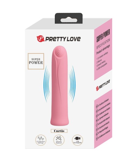 PRETTY LOVE - CURTIS MINI VIBRADOR SUPER POWER 12 VIBRACIONES SILICONA ROSA