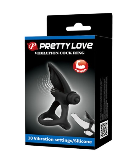 PRETTY LOVE - ANILLO VIBRADOR 10 VIBRACIONES SILICONA NEGRO