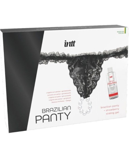 INTT RELEASES - PANTY BRASILEÑA NEGRA CON PERLAS Y GEL LUBRICANTE 50 ML